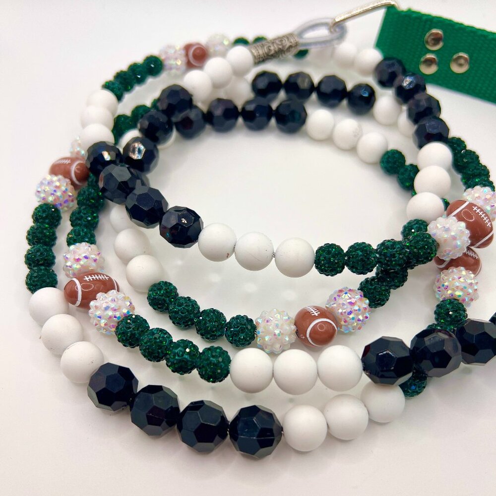 Dog Leash - Beaded -Boujee -  NFL (Eagles) - Dk Green, White & Black - Handmade